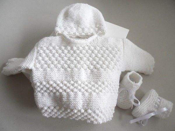 Bleu Blanc Neige nouveau trousseau tricot laine bébé