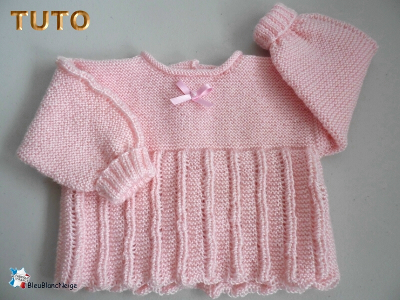Ensemble Robe Bébé Fille Tricoté/crocheté Main - Taille 0-12 Mois, 100% Coton, Fait Main