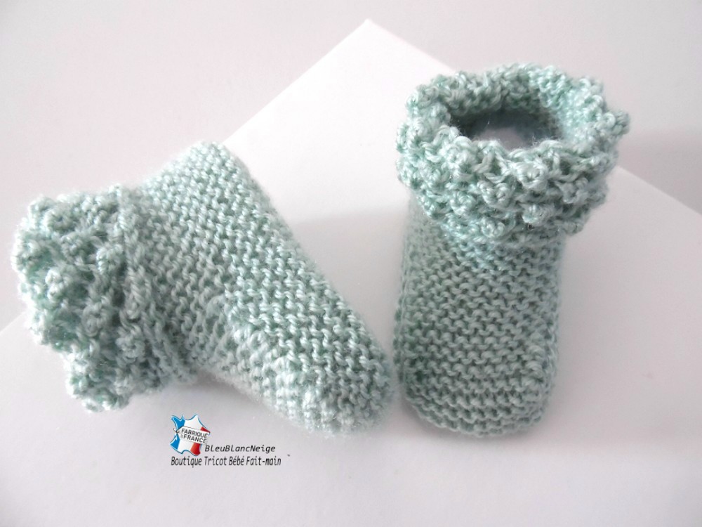 Chaussons Tricotés Bébé Nouveau-né - Taille 6-12 Mois, Semelle Antidérapante - Blanc, Avec Nœud Brodé